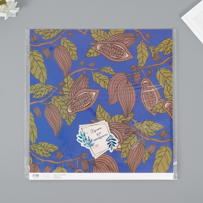 Бумага для скрапбукинга Бумага для скрапбукинга "Какао на синем" плотность 180 гр набор 5 шт 30,5х32 см