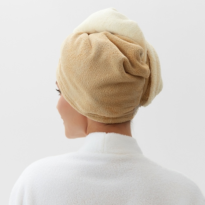 Чалма для сушки волос Этель «Двухцветная», цв.бежевый/коричневый, 65*25 см, 100% п/э Чалма для сушки волос Этель «Двухцветная», цв.бежевый/коричневый, 65*25 см, 100% п/э