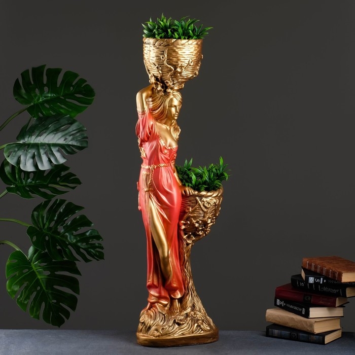 Фигура  Фигура "Девушка с двумя кашпо" красная, 24х30х96см