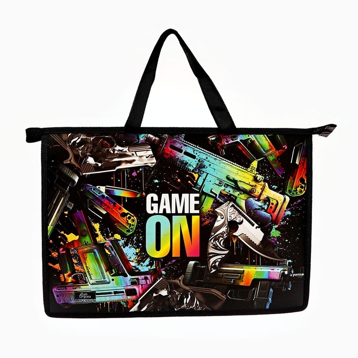 Папка с ручками А4, 335 х 235 х 55 мм, пластиковая, ручки-тесьма, Calligrata Game on Папка с ручками А4, 335 х 235 х 55 мм, пластиковая, ручки-тесьма, Calligrata Game on