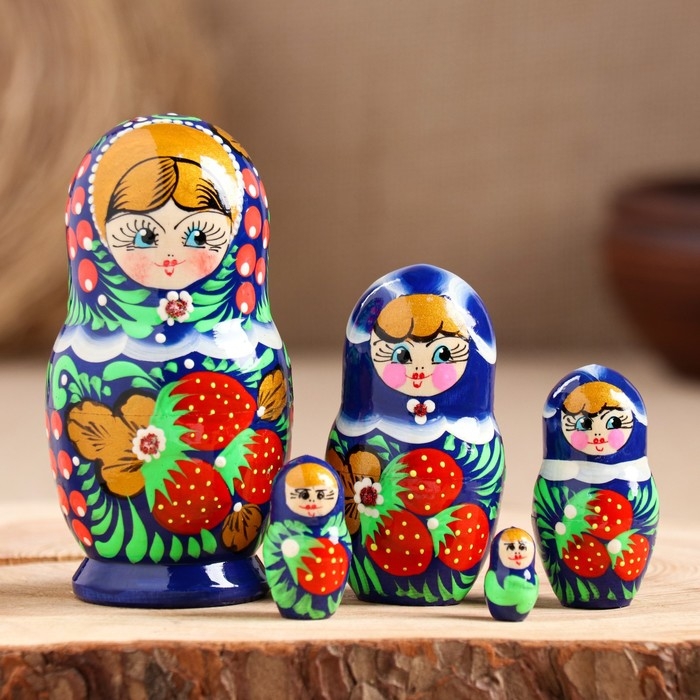 Матрешка  Матрешка "Синее платье", 5-кукольная, 10 см, ручная роспись
