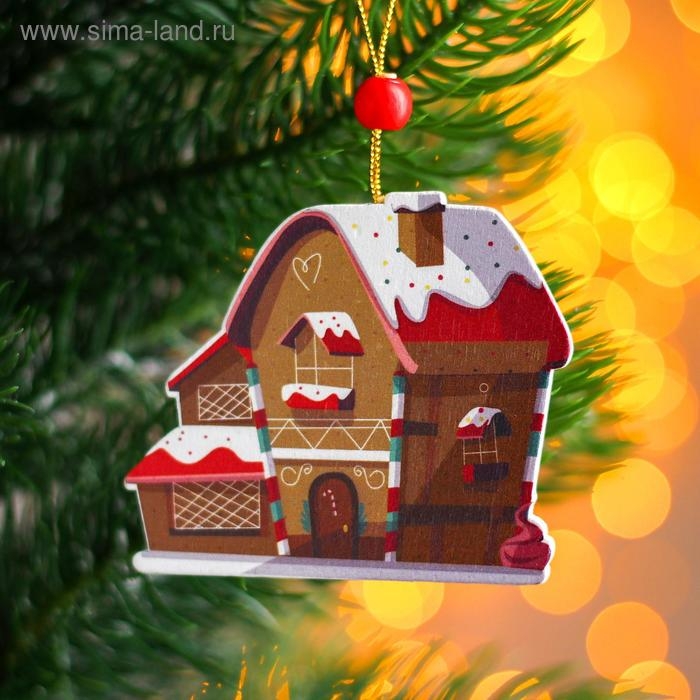Подвеска новогодняя деревянная «Дом пряник» 0,5×7×7 см Подвеска новогодняя деревянная «Дом пряник» 0,5×7×7 см