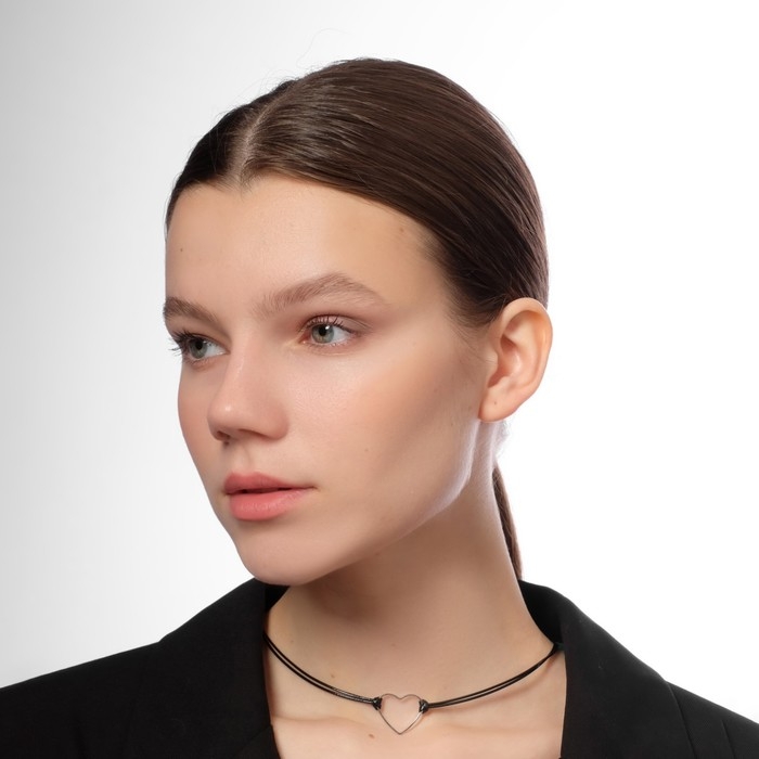 Чокер «Сердце», цвет чёрный в серебре, L= 35 см Чокер «Сердце», цвет чёрный в серебре, L= 35 см