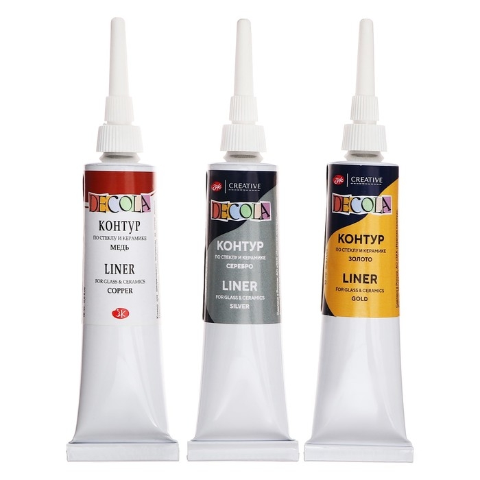 Набор контуров по стеклу и керамике, набор 3 цвета х 18 мл, ЗХК Decola, Metallic, металлик, (5341374) Набор контуров по стеклу и керамике, набор 3 цвета х 18 мл, ЗХК Decola, Metallic, металлик, (5341374)
