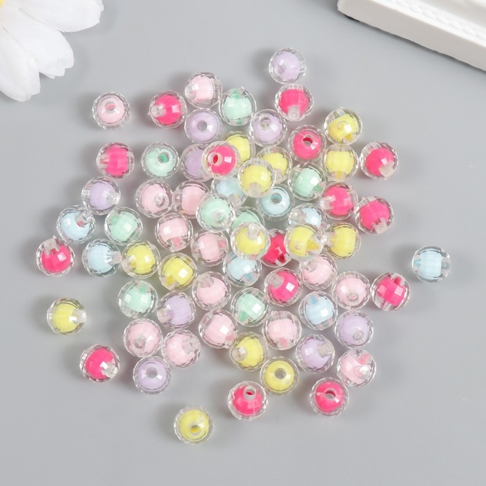 Бусины пластик Бусины пластик "Шар с гранями - внутренний цвет ассорти" набор 20 гр d=0,8 см