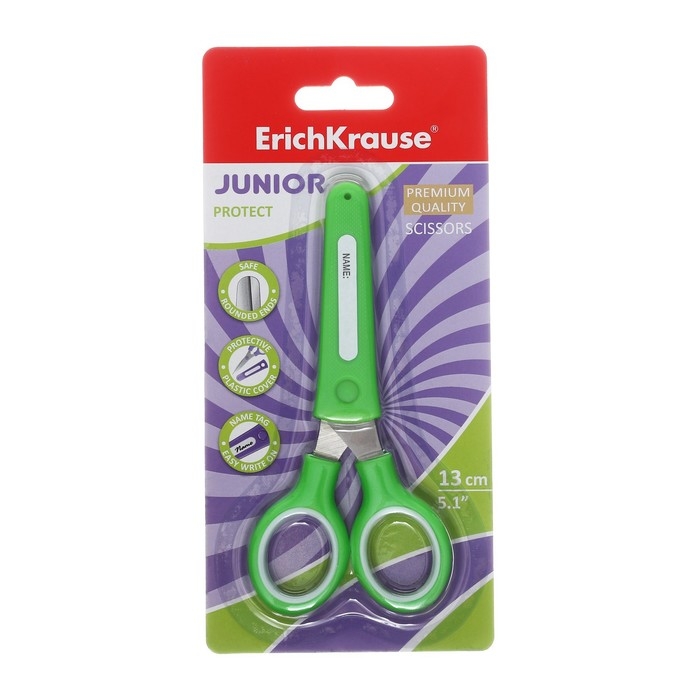 Ножницы детские ErichKrause Junior Protect, 13 см, с пластиковым чехлом и именным стикером, в блистере, МИКС Ножницы детские ErichKrause Junior Protect, 13 см, с пластиковым чехлом и именным стикером, в блистере, МИКС