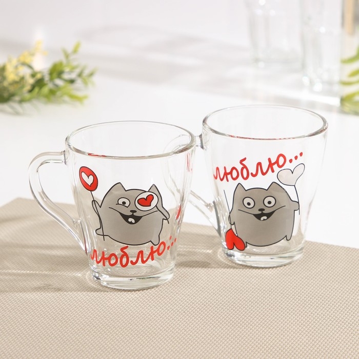 Набор кружек &laquo;Люблю&raquo;, 250 мл, 2 шт, рисунок МИКС
