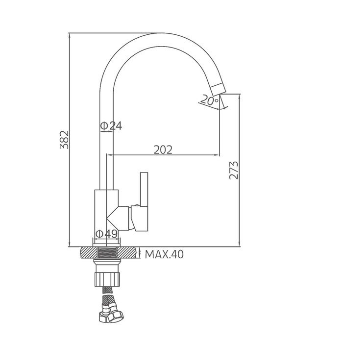 Cмеситель для кухни Accoona A4490F-3, однорычажный, высокий излив, латунь, черный
