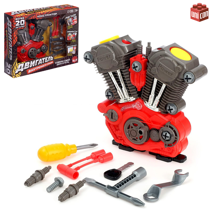 Конструктор «Двигатель внутреннего сгорания», световые и звуковые эффекты, 31 деталь Конструктор «Двигатель внутреннего сгорания», световые и звуковые эффекты, 31 деталь