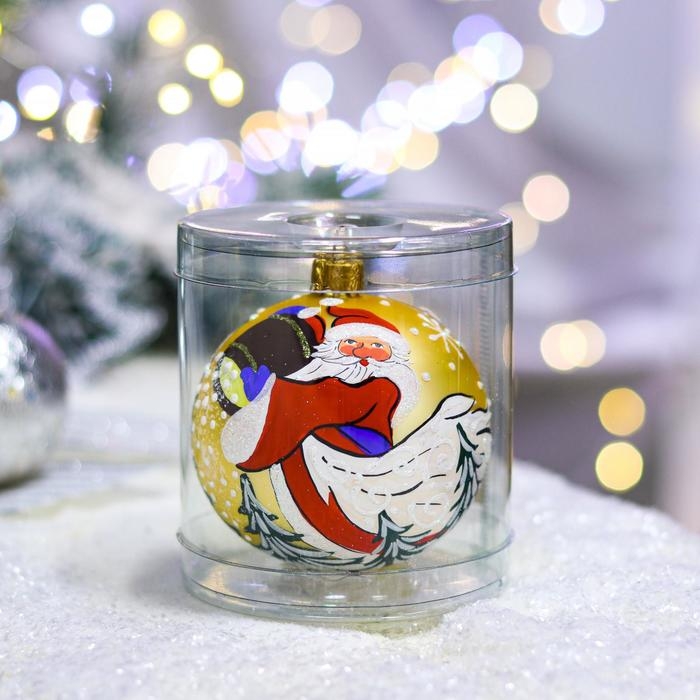 Ёлочная игрушка Шар «Дед Мороз в лесу», 80 мм, ручная роспись, стекло Ёлочная игрушка Шар «Дед Мороз в лесу», 80 мм, ручная роспись, стекло