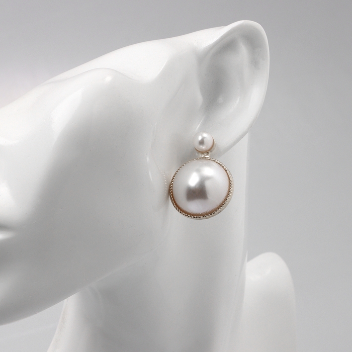 Серьги с жемчугом «Великолепие» два круга, цвет белый в золоте Серьги с жемчугом «Великолепие» два круга, цвет белый в золоте
