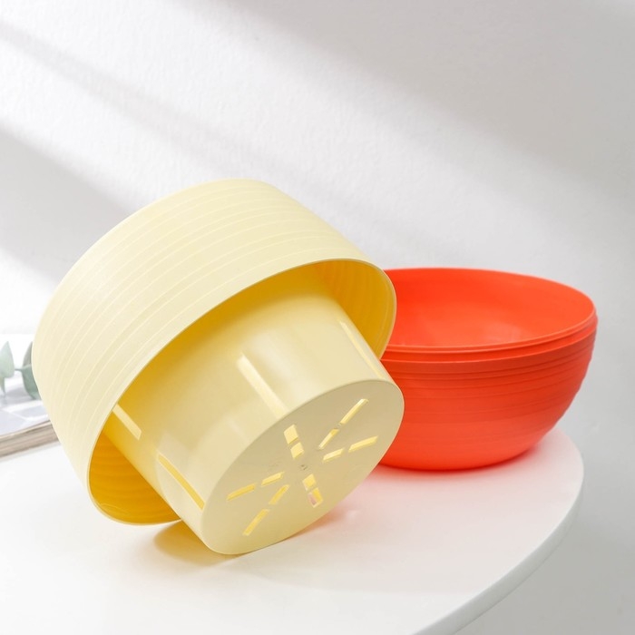 Горшок для цветов с поддоном «Япония», 1,2 л, цвет бежево-коралловый