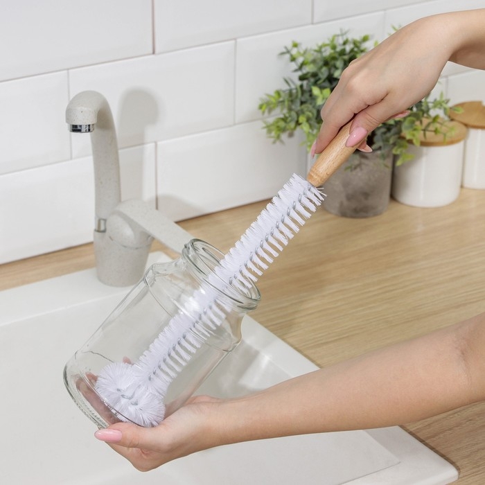 Ёрш для посуды Доляна Meli, 36×6 см, бамбуковая ручка, замшевая петелька Ёрш для посуды Доляна Meli, 36×6 см, бамбуковая ручка, замшевая петелька