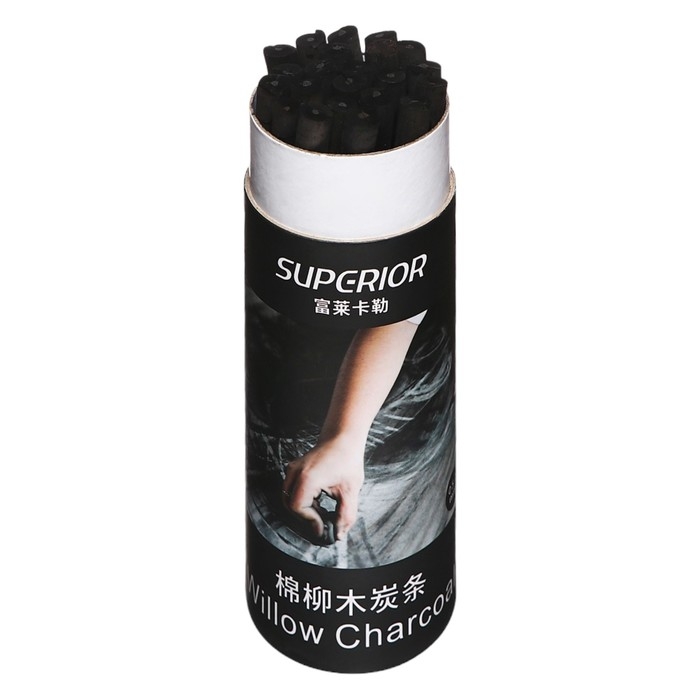 Уголь натуральный 22 штуки, диаметр-5-7мм в картонном тубусе, черный Уголь натуральный 22 штуки, диаметр-5-7мм в картонном тубусе, черный