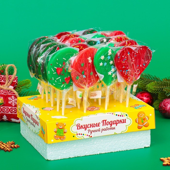 Новый год. Карамель леденцовая на палочке, с декором, Новый год. Карамель леденцовая на палочке, с декором, "Конфетти", МИКС, 40 г