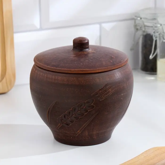 Горшок для жаркого &laquo;Колос&raquo;, 550 мл., 10&times;12 см, красная глина