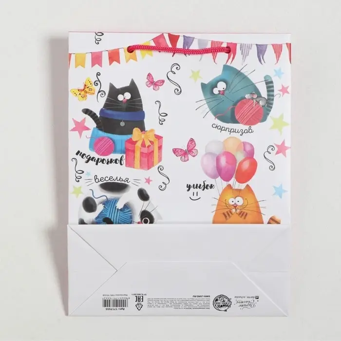 Пакет подарочный ламинированный, упаковка, &laquo;Забавные коты&raquo;, MS 18&times;23&times;10 см