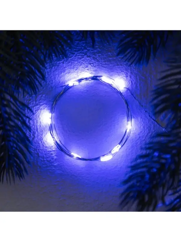Гирлянда &laquo;Нить&raquo; 1 м роса. IP20, нить серебристая, 10 LED, 4.6 В, AG13&times;3 (в комплекте), 3 режима, свечение синее