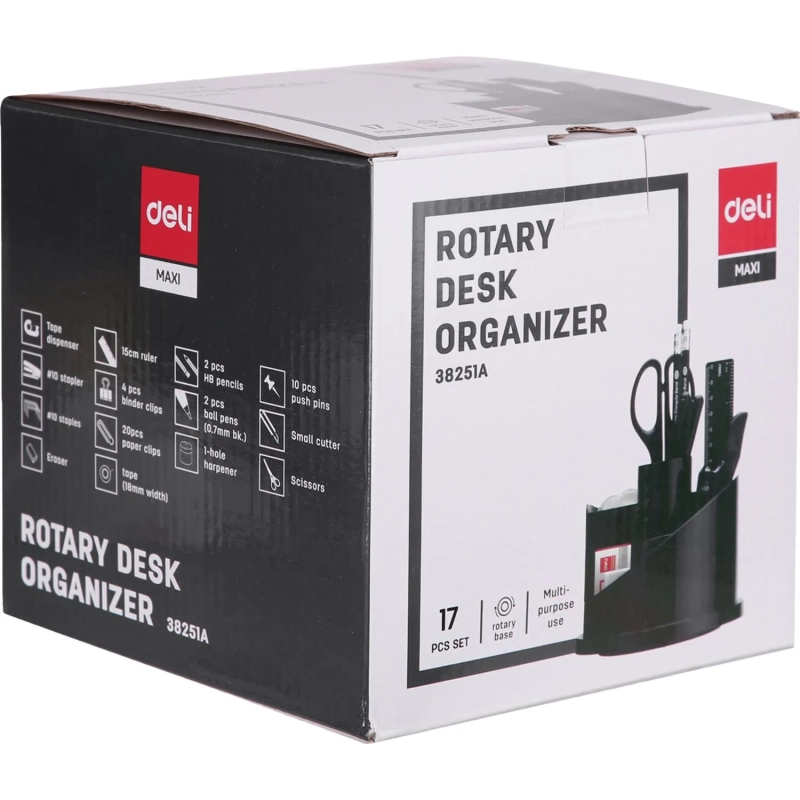Набор настольный Deli E38251A 17 предметов черный вращающийся
