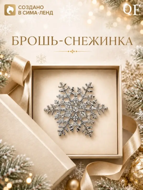 Брошь новогодняя &laquo;Снежинка - загадай желание&raquo;, белая в серебре