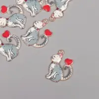 Декор для творчества металл, эмаль "Серый кот с сердечком" 2,5х1,8 см Декор для творчества металл, эмаль "Серый кот с сердечком" 2,5х1,8 см