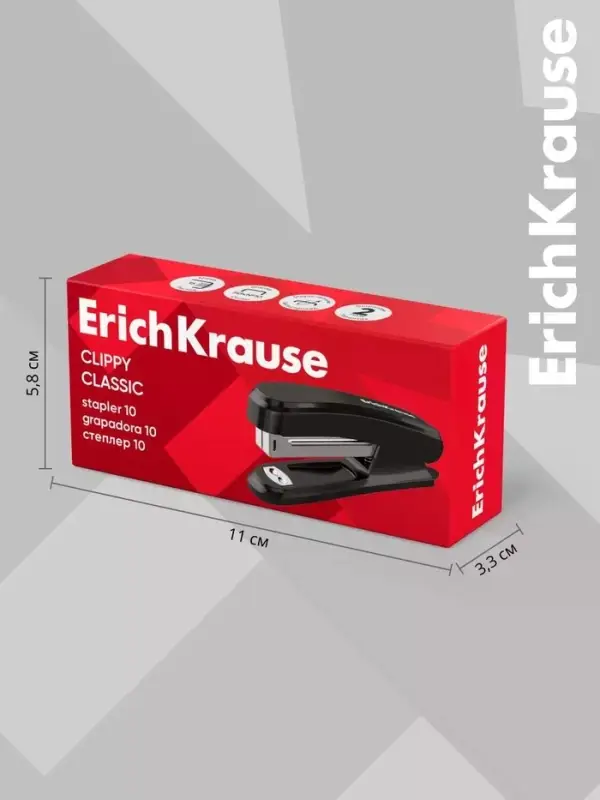 Степлер №10 15 л ErichKrause Clippy Classic, чёрный