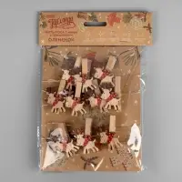 Гирлянда &laquo;Нить&raquo; 2 м, роса с насадками &laquo;Прищепки-оленёнок&raquo;, IP20, серебристая нить, 20 LED, от батареек АА&times;2, свечение тёплое белое