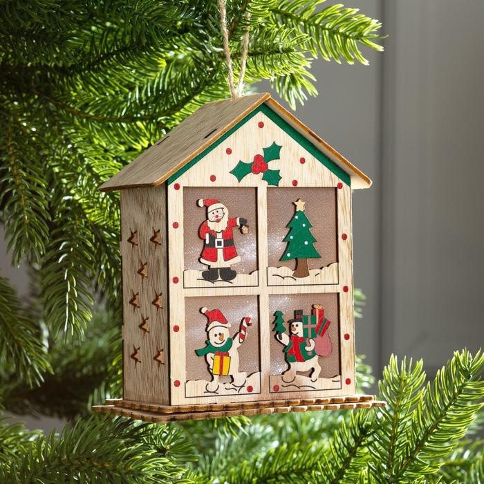 Ёлочная игрушка «Домик с окошками», от батареек, свечение тёплое белое Ёлочная игрушка «Домик с окошками», от батареек, свечение тёплое белое