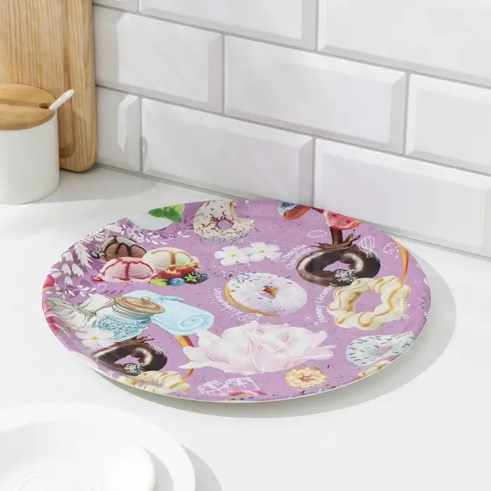 Поднос пластиковый «Макаруны», d=32 см, рисунок МИКС Поднос пластиковый «Макаруны», d=32 см, рисунок МИКС