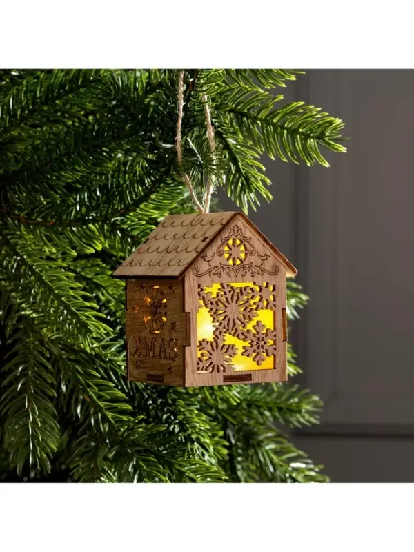 Ёлочная игрушка &laquo;Домик со снежинками&raquo;, 8&times;6.5&times;6 см, от батареек, свечение тёплое белое