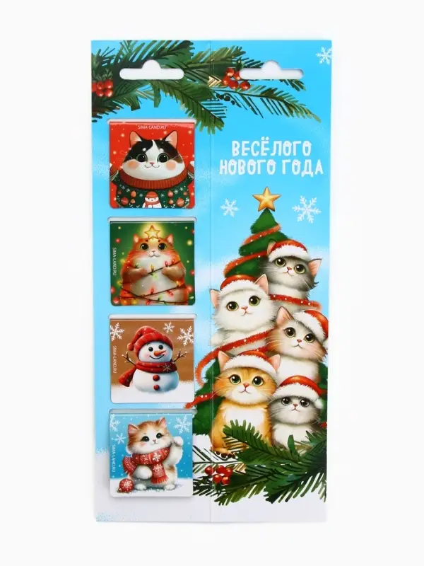 Магнитные закладки Магнитные закладки "Котики", на открытке, 4 шт