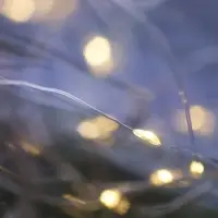 Гирлянда &laquo;Нить&raquo; 5 м роса, IP20, серебристая нить, 50 LED, батарейки CR2032&times;2 (в комплекте), свечение тёплое белое