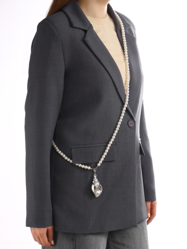 Портупея жемчужная с кулоном «Ракушка», 129 см, белая в серебре Портупея жемчужная с кулоном «Ракушка», 129 см, белая в серебре