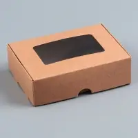 Коробка складная, крышка-дно, с окном, крафт, 14×10×4 см