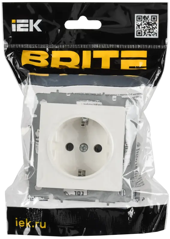 BRITE Розетка 1-местная с заземлением без защитных шторок 16А безвинтовое крепление РС21-1-0-БрБ белый IEK