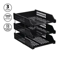 Набор лотков для бумаг &laquo;Стамм&raquo; STRONG, горизонтальный, на металлических стержнях, 3 отделения, чёрный