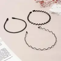 Ободок для волос "Амелия" (набор 3 шт) волна, чёрный