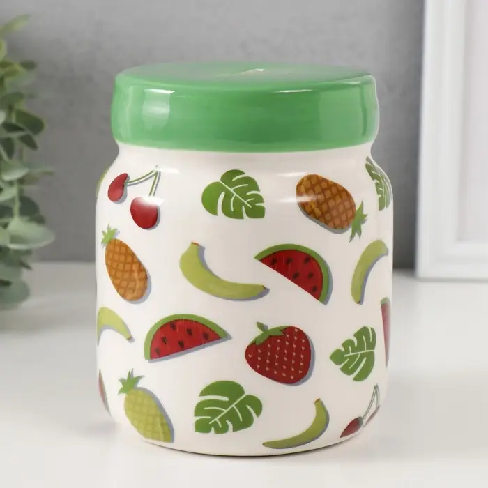 Копилка для денег &laquo;Банка с фруктиками&raquo;, керамика, 11.5&times;11.5&times;14.3 см