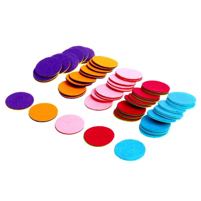 Диски фетровые для творчества и декора «Кружочки двухсторонние», набор 100 шт., размер 1 шт. — 4 × 0,1 см, цвет МИКС Диски фетровые для творчества и декора «Кружочки двухсторонние», набор 100 шт., размер 1 шт. — 4 × 0,1 см, цвет МИКС
