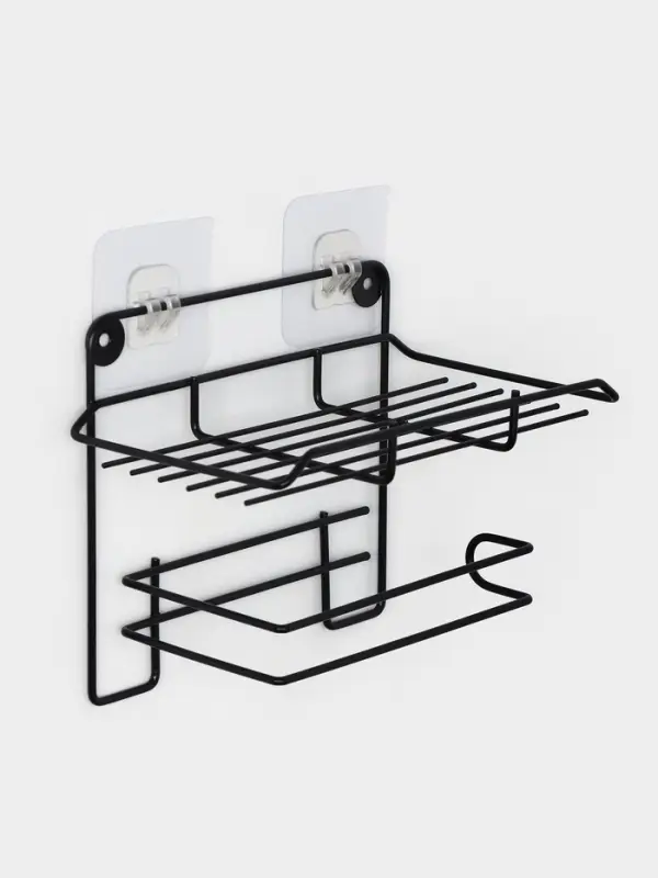 Держатель для туалетной бумаги с полочкой, 19&times;10&times;14.5 см, чёрный