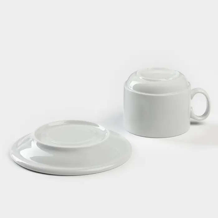 Чайная пара Добрушский завод &laquo;Бельё&raquo;, 2 предмета: чашка 220 мл, блюдце d=13.8 см, фарфор, белая