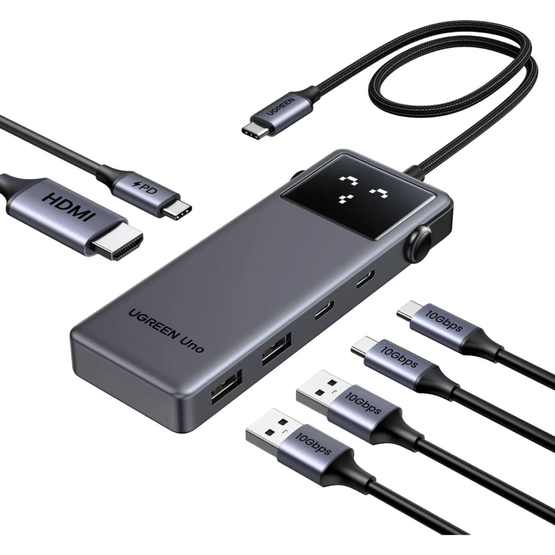 Разветвитель USB Ugreen CM888(35998)UNO6in1 4K@60Hz USB-C/HDMI/USB-A/PD сер