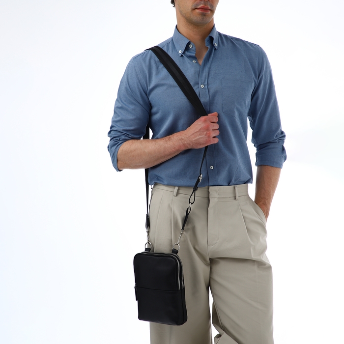 Сумка мужская TEXTURA, через плечо, натуральная кожа, цвет чёрный Сумка мужская TEXTURA, через плечо, натуральная кожа, цвет чёрный