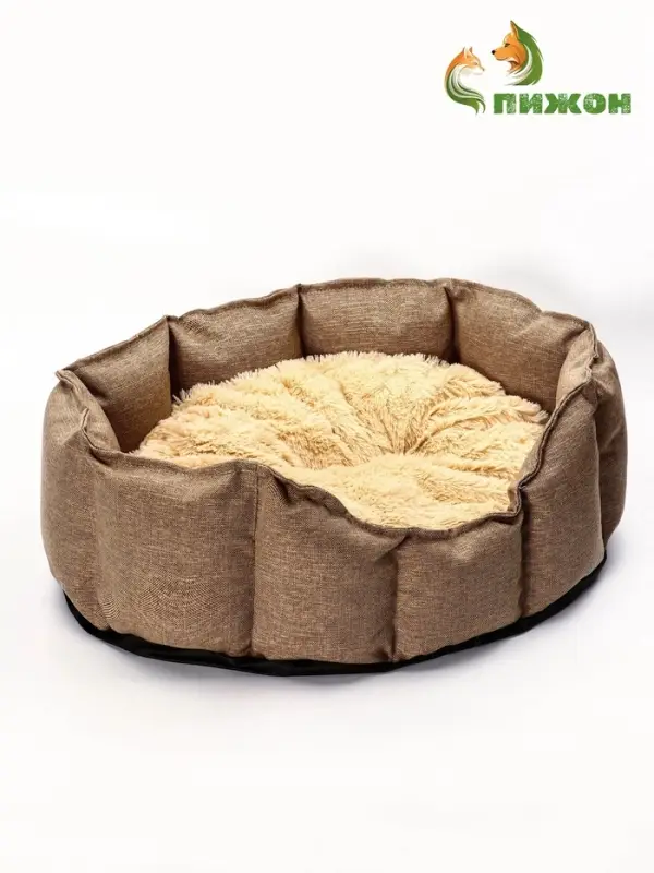 Лежанка для кошек и собак, 65&times;50&times;20 см, рогожка, искусственный мех, коричневая