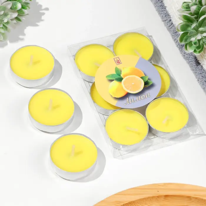 Набор свечей чайных ароматических, 6 шт, лимон Набор свечей чайных ароматических, 6 шт, лимон