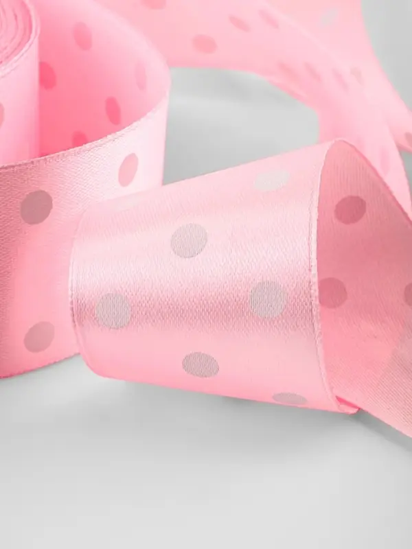 Лента атласная &laquo;Горошек&raquo;, 40 мм, 23&plusmn;1 м, розовая №004