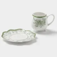 Чайная пара WY Bloomware, 2 предмета; чашка 220 мл, блюдце 15 см, фарфор, белая, зелёная