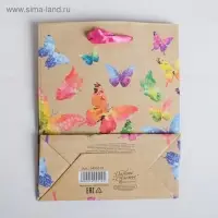 Пакет подарочный крафтовый, упаковка, &laquo;Бабочки&raquo;, ML 23&times;27&times;11.5 см