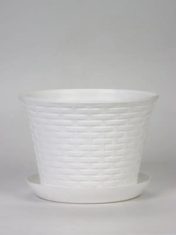 Кашпо для цветов &laquo;Ротанг&raquo;, 6.1 л, d=25.5 см, h=18.9 см, пластиковое, с поддоном, белое