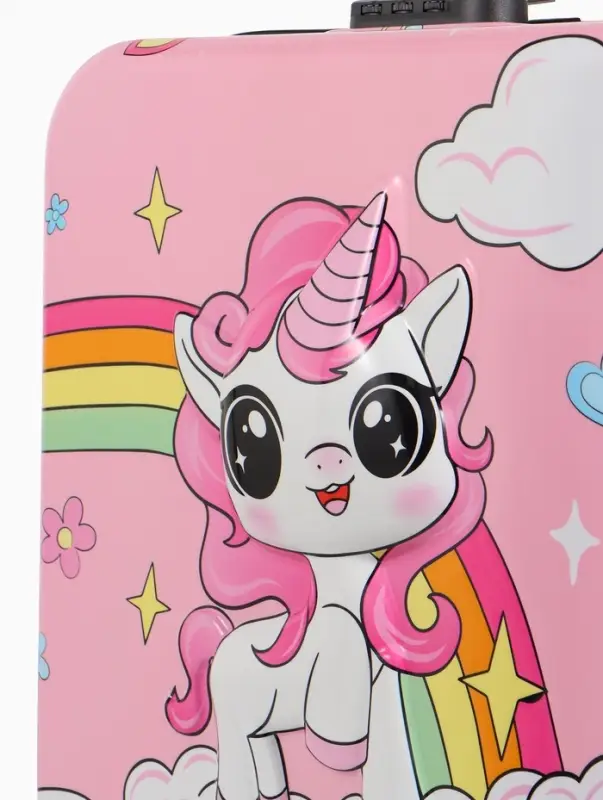 Чемодан дет Единорог 18 Чемодан дет Единорог 18", 35*22*27 см, отдна молнии, код.замок, 4 колеса,